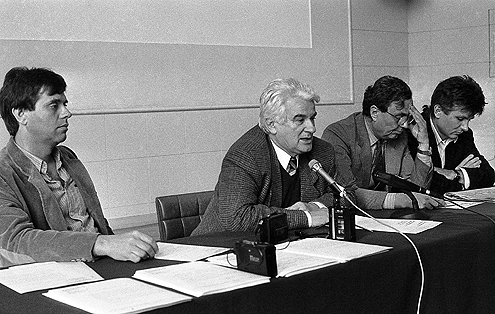 DEMOKRATSKA STRANKA 1990: Vojislav Koštunica, Dragoljub Mićunović, Radoslav Stojanović, Zoran Đinđić / foto: tanjug