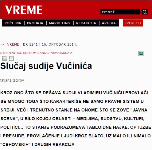  VREME  BR 1241. 16. OKTOBAR 2014: Slučaj sudije Vučinića
