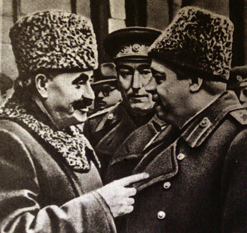 Georgij Dimitrov, F. I. Tolbuhin i general-pukovnik S. S. Birjuzov